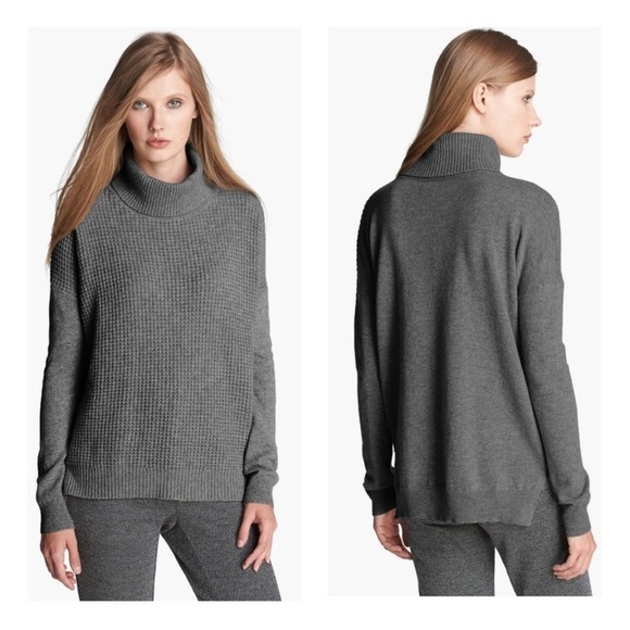 Theory Xavia Royal Waffle Rib Cashmere Sweater Small turtleneck grey minimalist - Picture 11 of 11